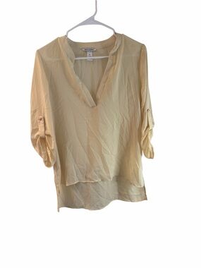 Body Central Cream V-Neck Roll-Tab Sleeve Blouse - Cream